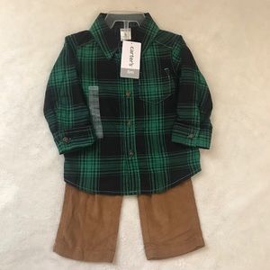 Carters Green Flannel And Corduroy Pants Set NWT